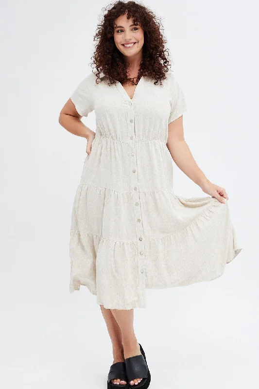 Midi dresses with metallic threads for a glamorous evening eventBeige Shirtdress Midi Button Linen Blend Short Sleeve Midi dresses with metallic threads for a glamorous evening eventBeige Shirtdress Midi Button Linen Blend Short Sleeve