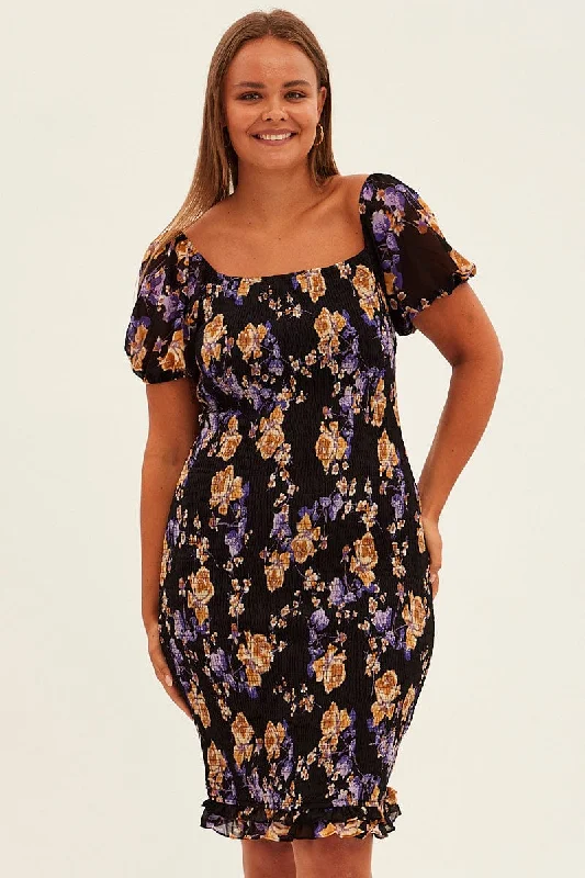 Midi dresses with off - the - shoulder necklines for a flirty lookBlack Floral Bodycon Dress Short Sleeve Off Shoulder Shirred Midi dresses with off - the - shoulder necklines for a flirty lookBlack Floral Bodycon Dress Short Sleeve Off Shoulder Shirred