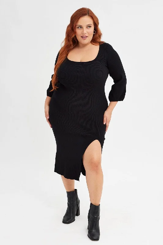 Midi dresses with keyhole backs for a flirty and unexpected detailBlack Midi Dress Long Balloon Sleeve Sexy Split Knit Midi dresses with keyhole backs for a flirty and unexpected detailBlack Midi Dress Long Balloon Sleeve Sexy Split Knit