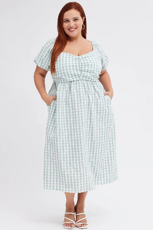 Midi dresses with tiered skirts for a bohemian festival lookCheck Midi Dress Ruched Bodice Gingham Puff Sleeve Midi dresses with tiered skirts for a bohemian festival lookCheck Midi Dress Ruched Bodice Gingham Puff Sleeve