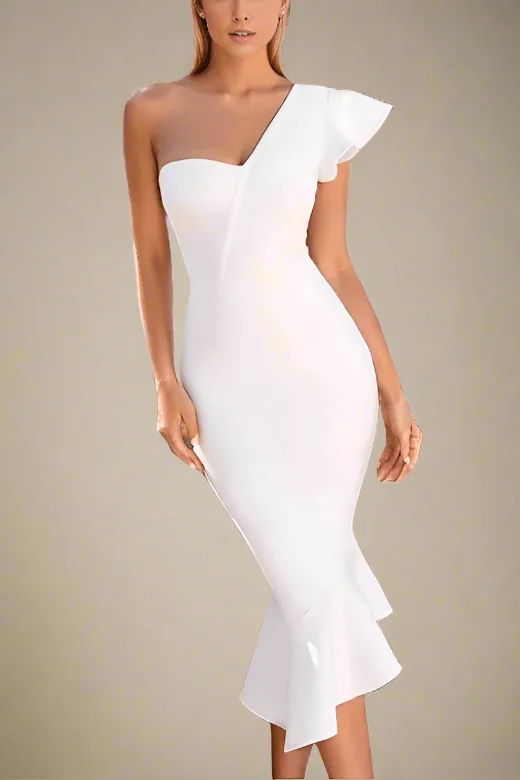 Circe Bodycon Midi Dress - Pearl White