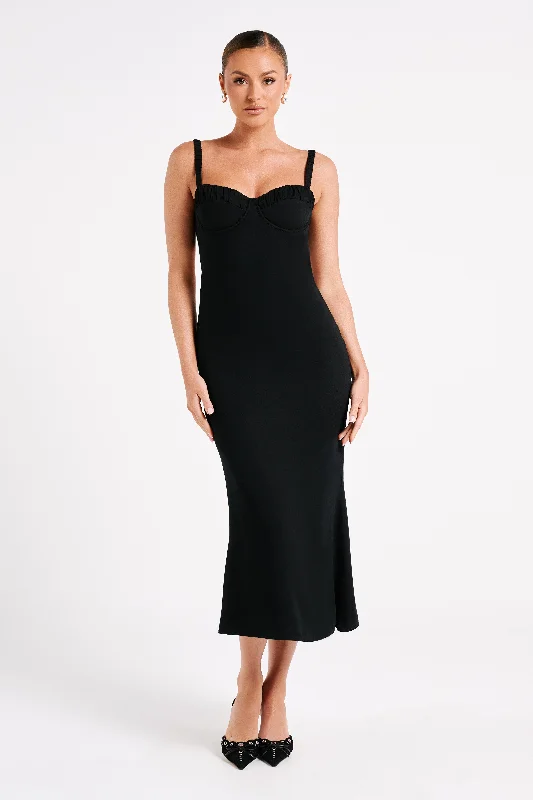 Sleeveless midi dresses with lace details for summer weddingsConstance Cupped Midi Dress - Black Sleeveless midi dresses with lace details for summer weddingsConstance Cupped Midi Dress - Black