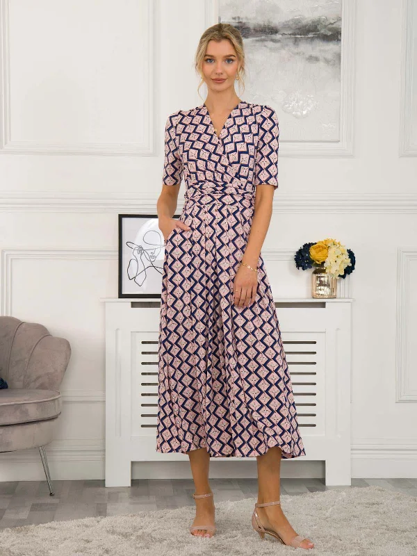 Midi dresses with gathered skirts for a full and flowing silhouetteDenise Wrap Maxi Dress, Pink Birds