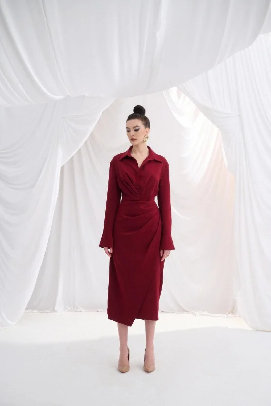 Edna Shirt Long Sleeved Crepe Midi Dress