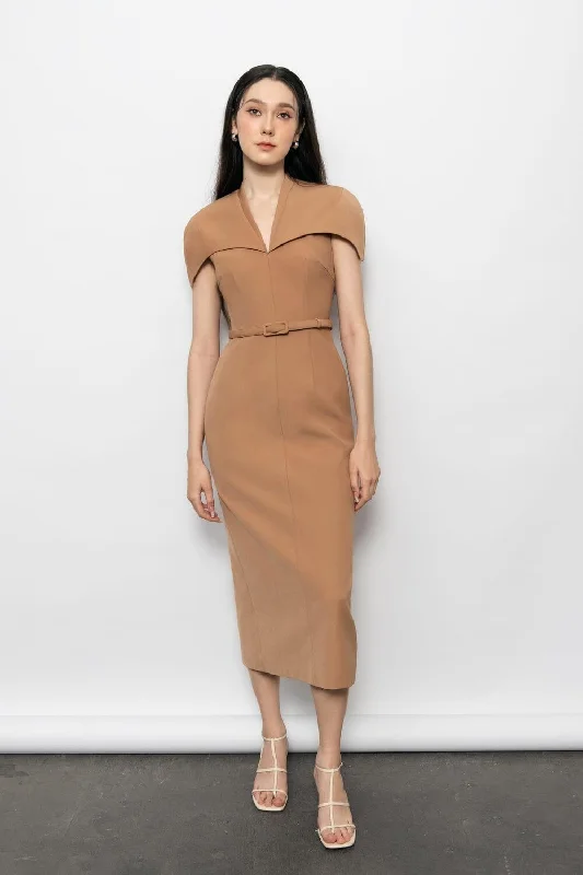 Sheath midi dresses with beaded embellishments for a formal occasionEvelyn Sheath Cape Sleeved Polyester Midi Dress Sheath midi dresses with beaded embellishments for a formal occasionEvelyn Sheath Cape Sleeved Polyester Midi Dress