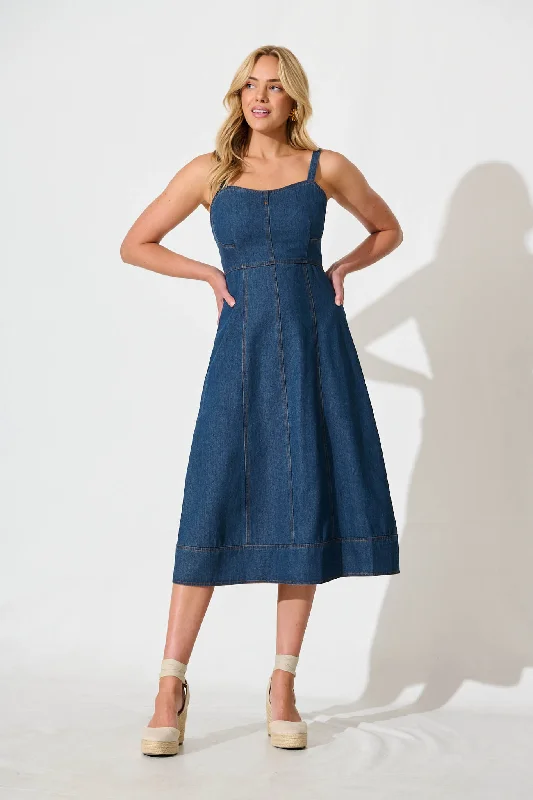 Felina Midi Sundress in Dark Blue Denim