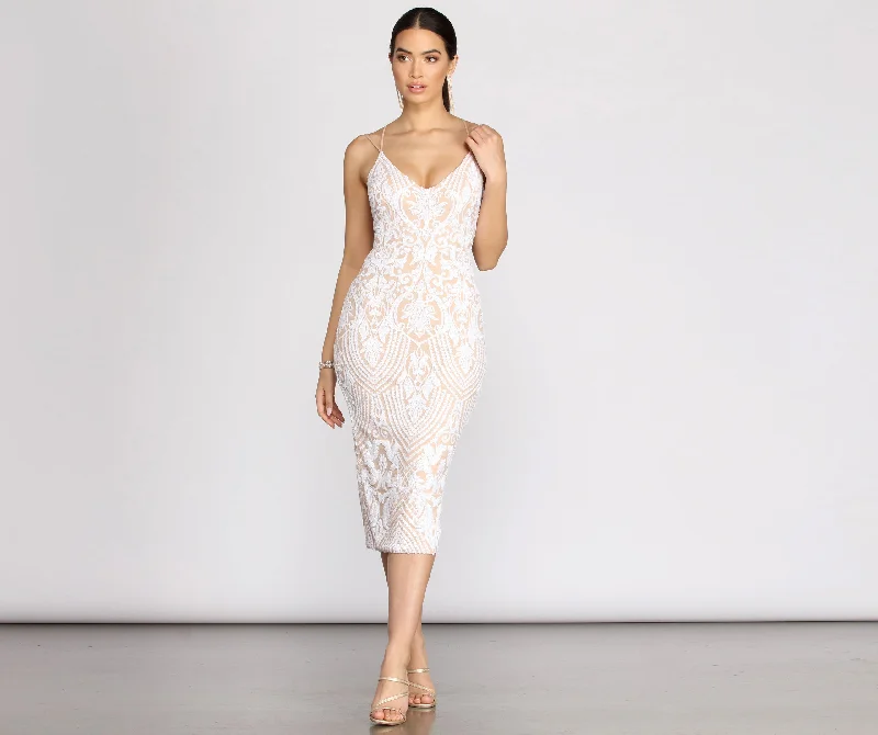 Midi dresses with empire waists for a flattering maternity optionGenna Sequin Patterned Midi Dress Midi dresses with empire waists for a flattering maternity optionGenna Sequin Patterned Midi Dress