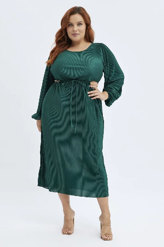 Midi dresses with lace - up fronts for a unique and adjustable styleGreen Midi Dress Long Sleeve Cut Out Plisse Midi dresses with lace - up fronts for a unique and adjustable styleGreen Midi Dress Long Sleeve Cut Out Plisse