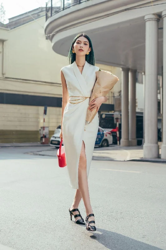 Midi dresses with satin - finish fabrics for a luxurious feelHann Slit Vest Linen Blend Midi Dress Midi dresses with satin - finish fabrics for a luxurious feelHann Slit Vest Linen Blend Midi Dress