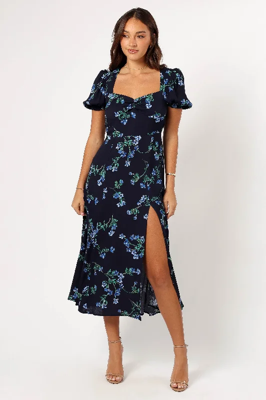 Midi dresses with abstract art prints for an artistic statementHendrix Midi Dress - Midnight Blues Midi dresses with abstract art prints for an artistic statementHendrix Midi Dress - Midnight Blues