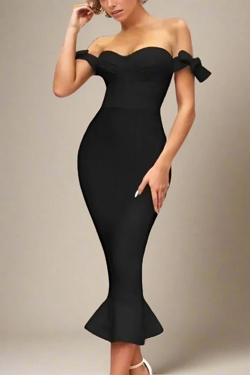 Midi dresses with patchwork patterns for a one - of - a - kind styleHunter Bandage Midi Dress - Classic Black Midi dresses with patchwork patterns for a one - of - a - kind styleHunter Bandage Midi Dress - Classic Black
