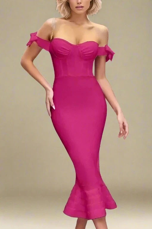 Midi dresses with lace - up fronts for a unique and adjustable styleHunter Bandage Midi Dress - Magenta Pink Midi dresses with lace - up fronts for a unique and adjustable styleHunter Bandage Midi Dress - Magenta Pink
