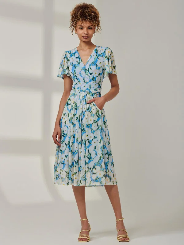 Midi dresses with cotton - blend materials for everyday comfortKairi Floral Print Mesh Midi Dress, Blue Floral Midi dresses with cotton - blend materials for everyday comfortKairi Floral Print Mesh Midi Dress, Blue Floral