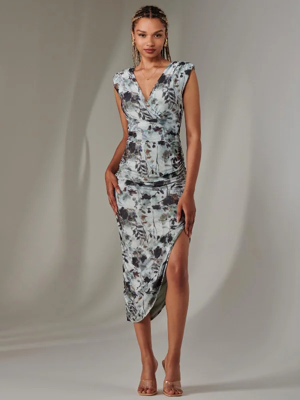 Sleeveless midi dresses with lace details for summer weddingsKatrina Sleeveless Ruched Bodycon Dress, Grey Abstract Sleeveless midi dresses with lace details for summer weddingsKatrina Sleeveless Ruched Bodycon Dress, Grey Abstract