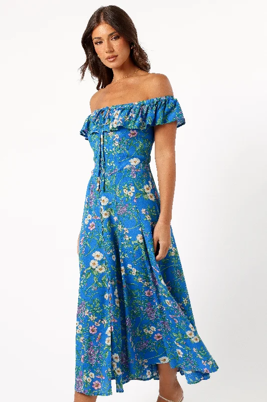 High - low midi dresses with geometric patterns for a modern partyLauryn Off The Shoulder Midi Dress - Blue Ivy High - low midi dresses with geometric patterns for a modern partyLauryn Off The Shoulder Midi Dress - Blue Ivy