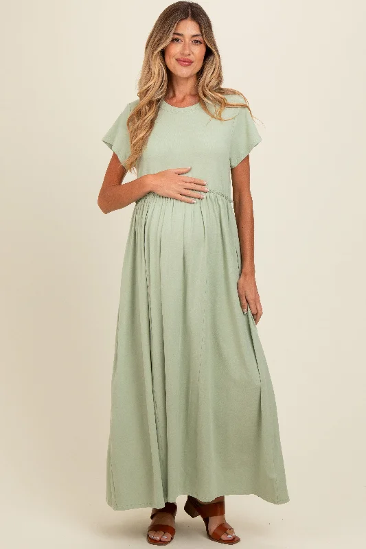 Midi dresses with embroidered accents for a unique and detailed designLight Olive Ruffle Trim Maternity Maxi Dress Midi dresses with embroidered accents for a unique and detailed designLight Olive Ruffle Trim Maternity Maxi Dress