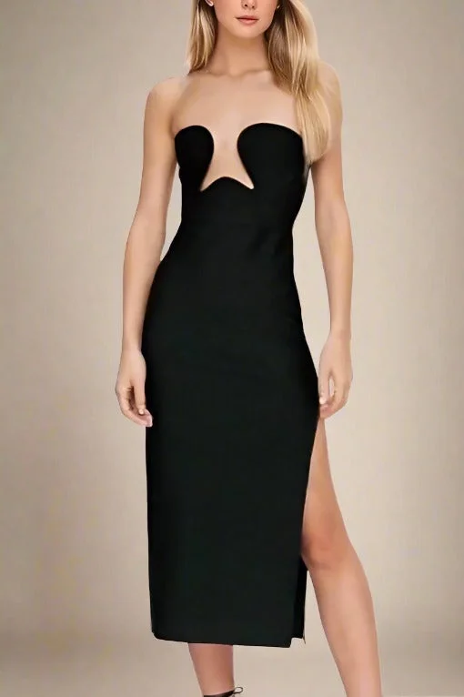 Midi dresses with geometric cutouts for a contemporary and edgy lookMika Bodycon Midi Dress - Classic Black Midi dresses with geometric cutouts for a contemporary and edgy lookMika Bodycon Midi Dress - Classic Black