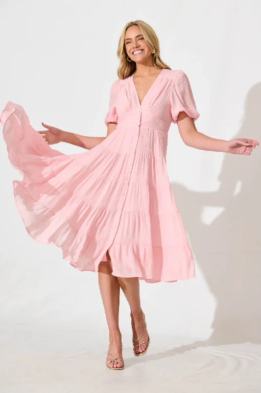 Midi dresses with ruffled hems for a romantic date nightModica Midi Dress in Pale Pink Midi dresses with ruffled hems for a romantic date nightModica Midi Dress in Pale Pink