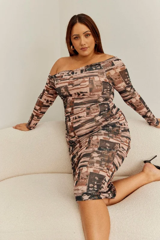 High - low midi dresses with geometric patterns for a modern partyMulti Abstract Midi Dress Bodycon Mesh Off Shoulder High - low midi dresses with geometric patterns for a modern partyMulti Abstract Midi Dress Bodycon Mesh Off Shoulder