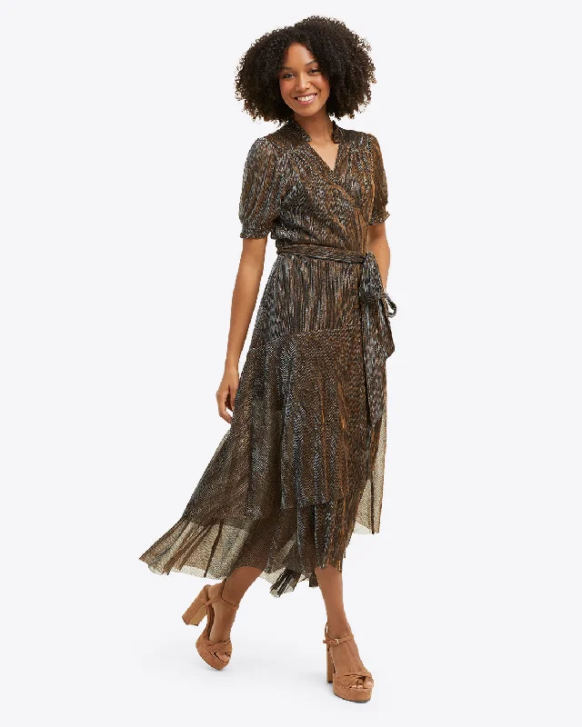 Naomi Wrap Dress in Lurex Pliss√©