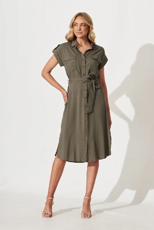 Midi dresses with polka dot prints for a playful summer outfitNirvana Midi Shirt Dress In Khaki Midi dresses with polka dot prints for a playful summer outfitNirvana Midi Shirt Dress In Khaki