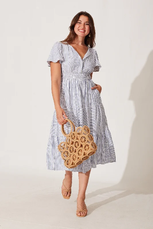 A - line midi dresses with floral prints for spring brunchesPalm Springs Midi Dress In White And Blue Stripe A - line midi dresses with floral prints for spring brunchesPalm Springs Midi Dress In White And Blue Stripe