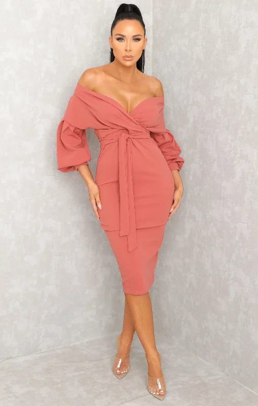 Midi dresses with off - the - shoulder necklines for a flirty lookPink Belted Bodycon Midi Dress - Angelica Midi dresses with off - the - shoulder necklines for a flirty lookPink Belted Bodycon Midi Dress - Angelica