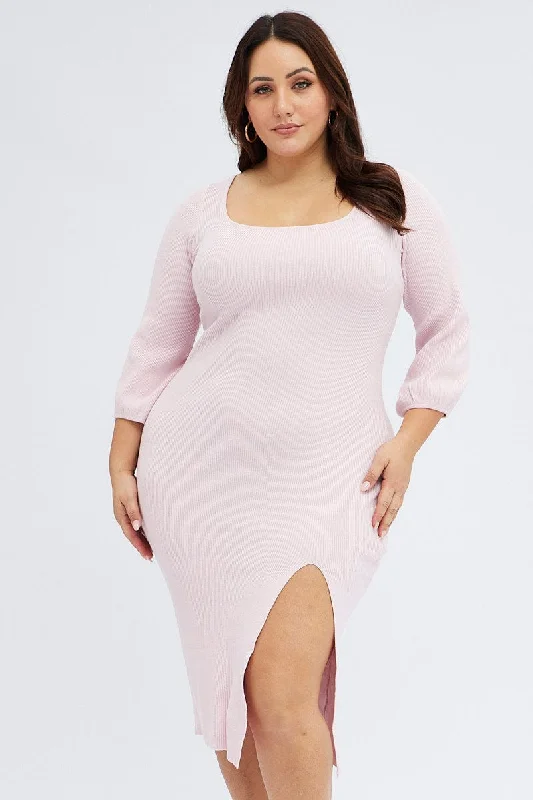 Velvet midi dresses in jewel tones for a glamorous winter eventPink Midi Dress Long Balloon Sleeve Sexy Split Knit Velvet midi dresses in jewel tones for a glamorous winter eventPink Midi Dress Long Balloon Sleeve Sexy Split Knit
