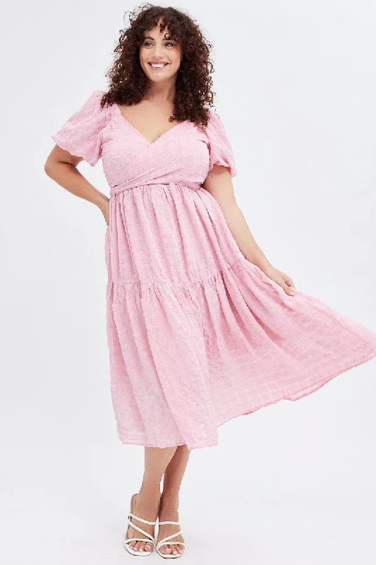 Midi dresses with wrap - around skirts for a customizable fitPink Midi Dress Textured Cross Front Midi dresses with wrap - around skirts for a customizable fitPink Midi Dress Textured Cross Front