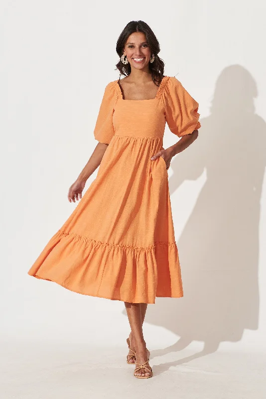 Midi dresses with one - shoulder designs for a modern and asymmetric stylePride Midi Dress In Tangerine Cotton Blend