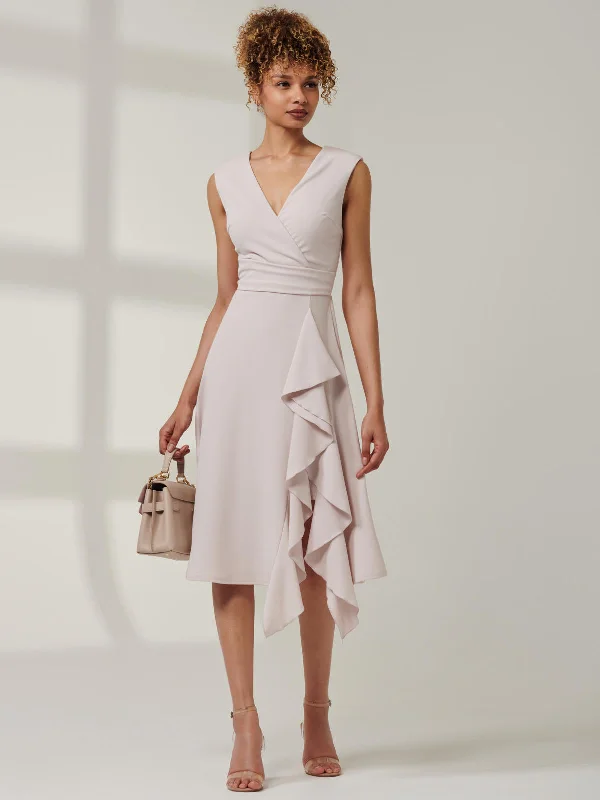 Midi dresses with button - down skirts for a unique and functional designQiana Ruffle Detail Midi Dress, Dove Midi dresses with button - down skirts for a unique and functional designQiana Ruffle Detail Midi Dress, Dove