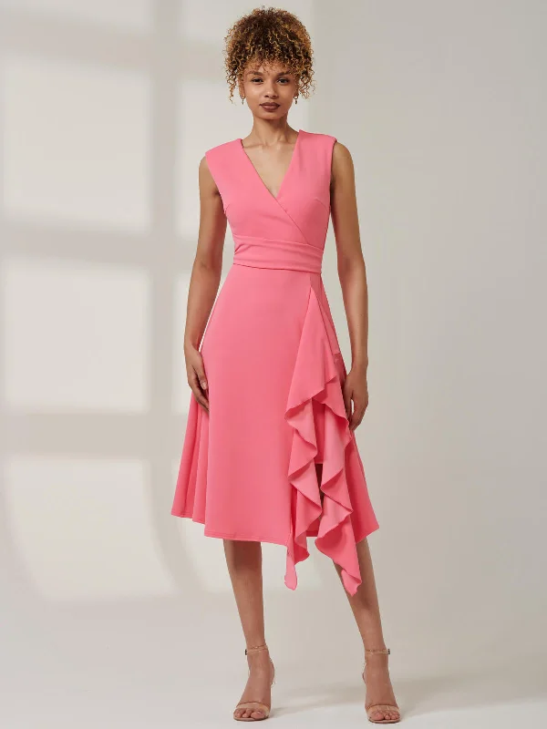 Plaid midi dresses for a fall - themed family gatheringQiana Ruffle Detail Midi Dress, Pink Plaid midi dresses for a fall - themed family gatheringQiana Ruffle Detail Midi Dress, Pink