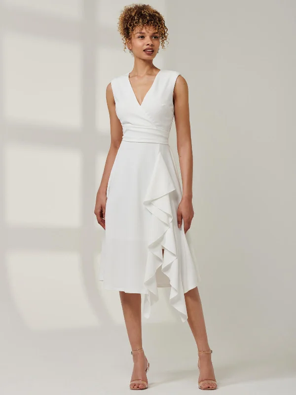 Midi dresses with denim fabric for a casual yet stylish day outQiana Ruffle Detail Midi Dress, White Midi dresses with denim fabric for a casual yet stylish day outQiana Ruffle Detail Midi Dress, White