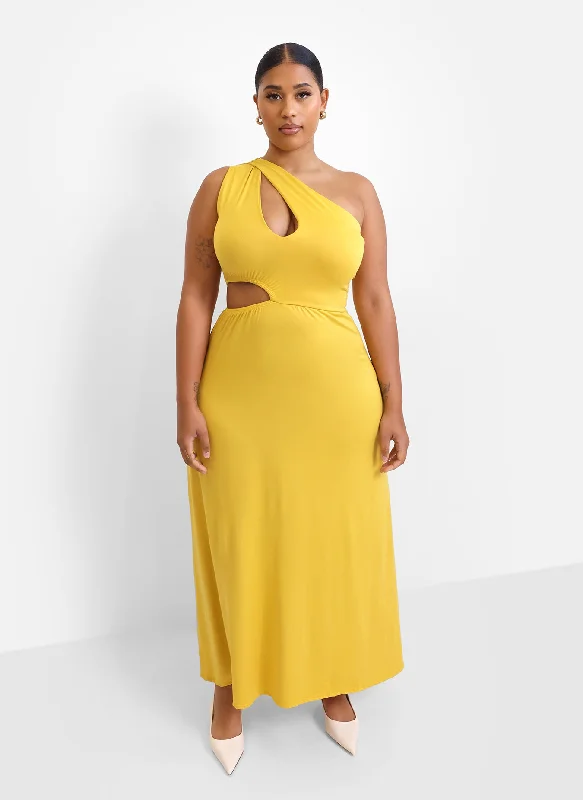 Midi dresses with polka dot prints for a playful summer outfitSay More Cut Out A Line Maxi Dress - Yellow Midi dresses with polka dot prints for a playful summer outfitSay More Cut Out A Line Maxi Dress - Yellow