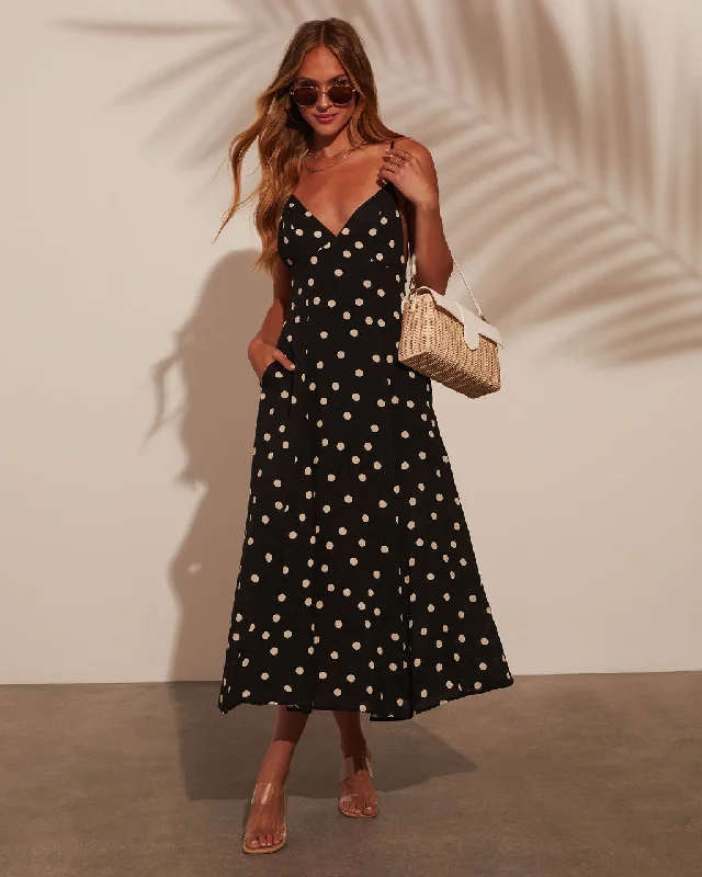 Midi dresses with fringe details for a fun and energetic styleSicily Polka Dot Pocketed Midi Dress Midi dresses with fringe details for a fun and energetic styleSicily Polka Dot Pocketed Midi Dress