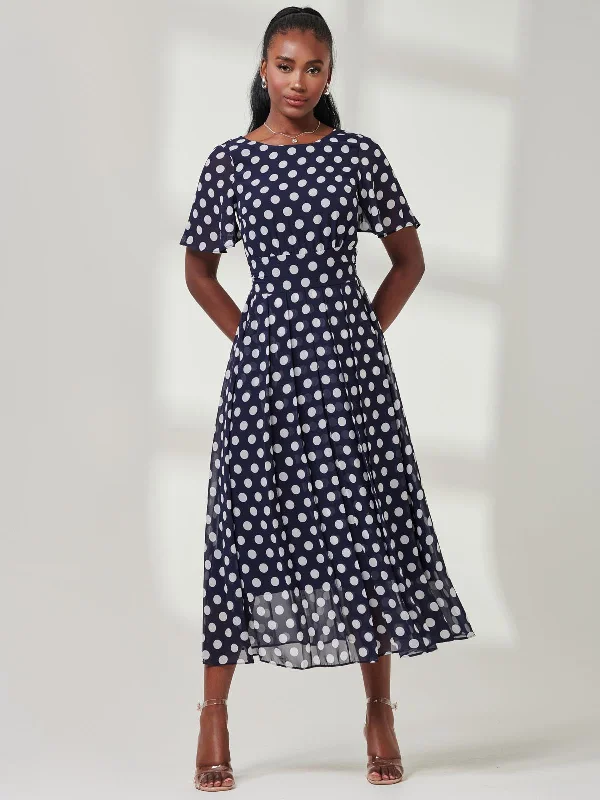 Midi dresses with halter necks for a stylish and comfortable optionSpotted Chiffon Fit & Flare Midi Dress, Navy Spot Midi dresses with halter necks for a stylish and comfortable optionSpotted Chiffon Fit & Flare Midi Dress, Navy Spot