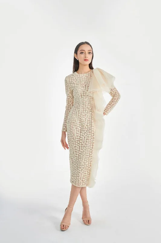 Sterling Pencil Long Sleeved Silk Organza Midi Dress