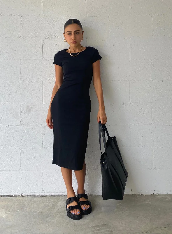 Midi dresses with asymmetric hems for a fashion - forward and dynamic appearanceThe Classic Midi Dress Black Midi dresses with asymmetric hems for a fashion - forward and dynamic appearanceThe Classic Midi Dress Black