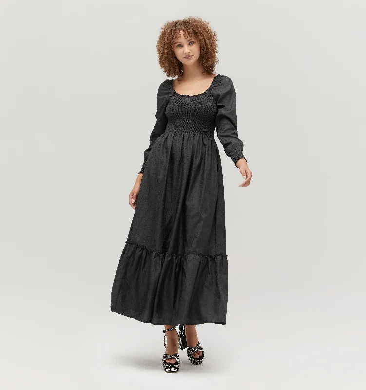 Midi dresses with off - the - shoulder necklines for a flirty lookThe Emily Nap Dress - Black Crushed Taffeta