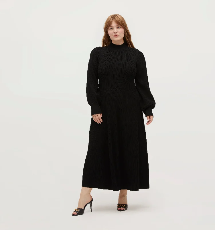 Midi dresses with lace - up fronts for a unique and adjustable styleThe Persephone Dress - Black Rib Knit Midi dresses with lace - up fronts for a unique and adjustable styleThe Persephone Dress - Black Rib Knit