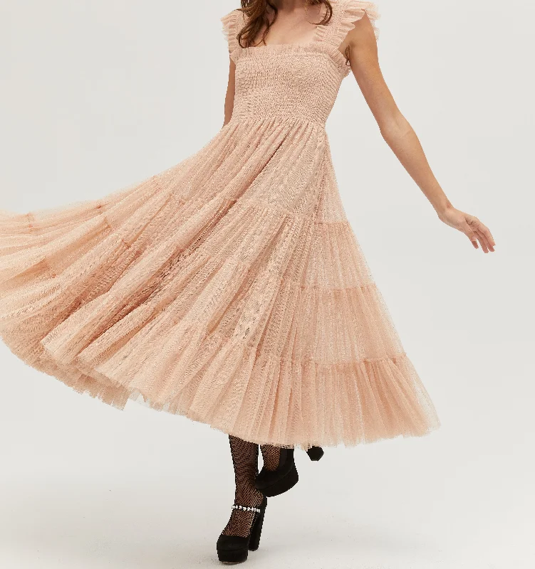 Midi dresses with fringe details for a fun and energetic styleThe Tulle Ellie Nap Dress - Blush Glitter Tulle Midi dresses with fringe details for a fun and energetic styleThe Tulle Ellie Nap Dress - Blush Glitter Tulle