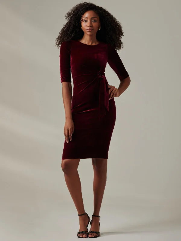 Midi dresses with pleated bodices for a classic and tailored lookVelvet Side Tie Midi Dress, Burgundy Midi dresses with pleated bodices for a classic and tailored lookVelvet Side Tie Midi Dress, Burgundy