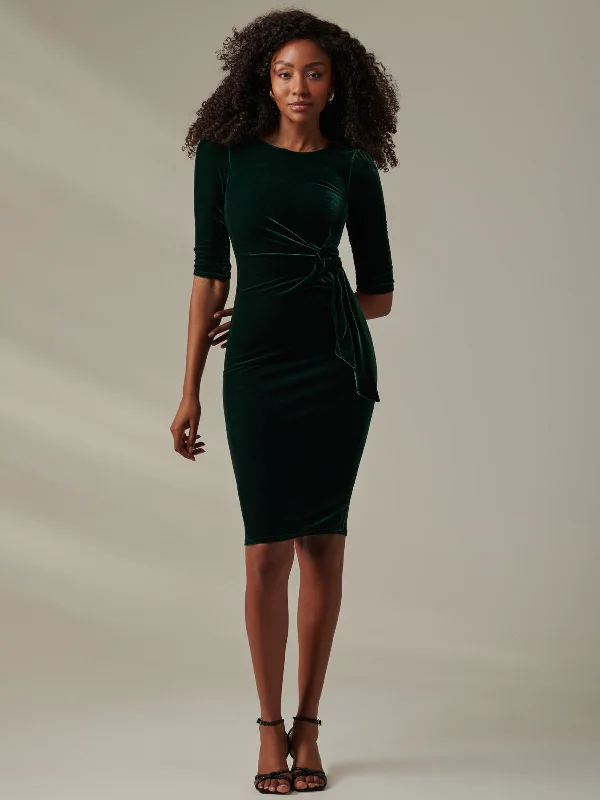 Velvet midi dresses in jewel tones for a glamorous winter eventVelvet Side Tie Midi Dress, Dark Green Velvet midi dresses in jewel tones for a glamorous winter eventVelvet Side Tie Midi Dress, Dark Green