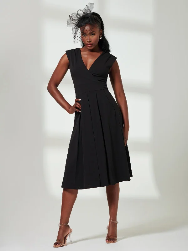 A - line midi dresses with floral prints for spring brunchesYuina Scuba Pleated Flare Midi Dress, Black A - line midi dresses with floral prints for spring brunchesYuina Scuba Pleated Flare Midi Dress, Black