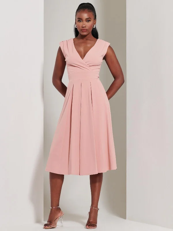 Midi dresses with button - front designs for a classic touchYuina Scuba Pleated Flare Midi Dress, Pink Midi dresses with button - front designs for a classic touchYuina Scuba Pleated Flare Midi Dress, Pink