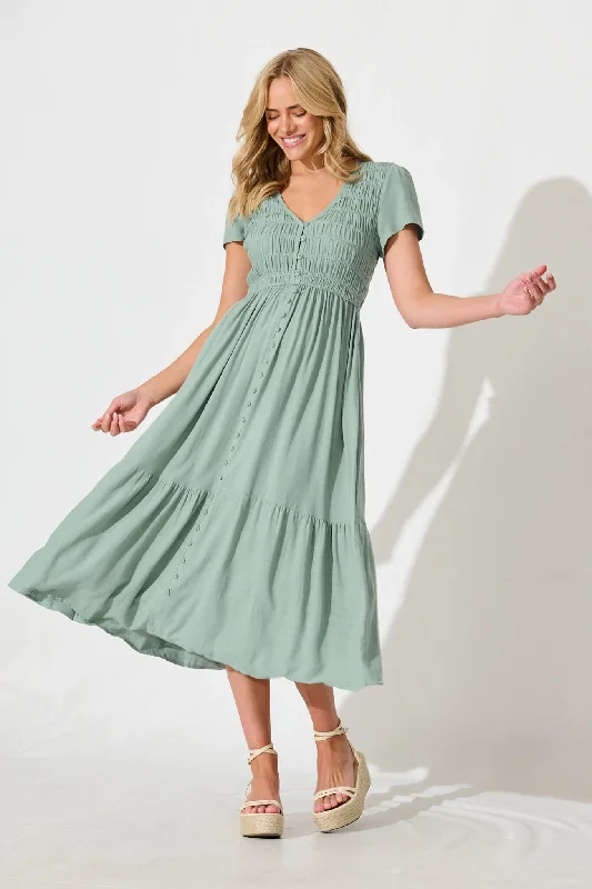 Zenith Midi Dress in Sage Green Linen Bend