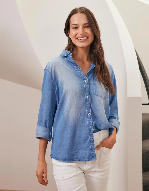 Fringed Denim Top with a Bohemian FlairAva Vintage Shirt - Denim