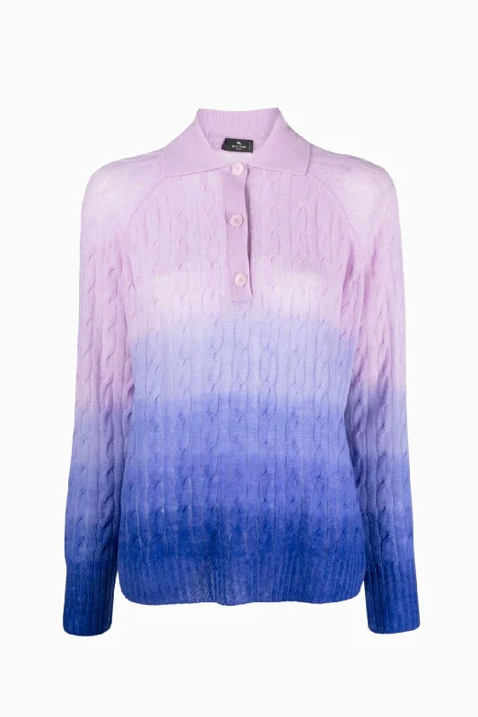 Washed - Out Denim Top for a Vintage AestheticEtro Ombre Polo Neck Jumper - Blue Multi Washed - Out Denim Top for a Vintage AestheticEtro Ombre Polo Neck Jumper - Blue Multi