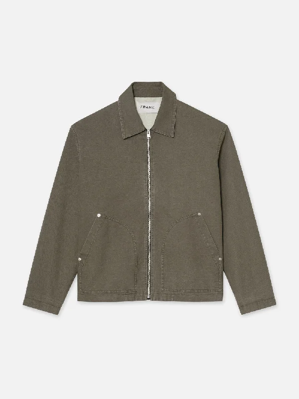 Long - Sleeve Denim Top for Cold Weather LayeringGarment Washed Trucker -- Olive Green Long - Sleeve Denim Top for Cold Weather LayeringGarment Washed Trucker -- Olive Green