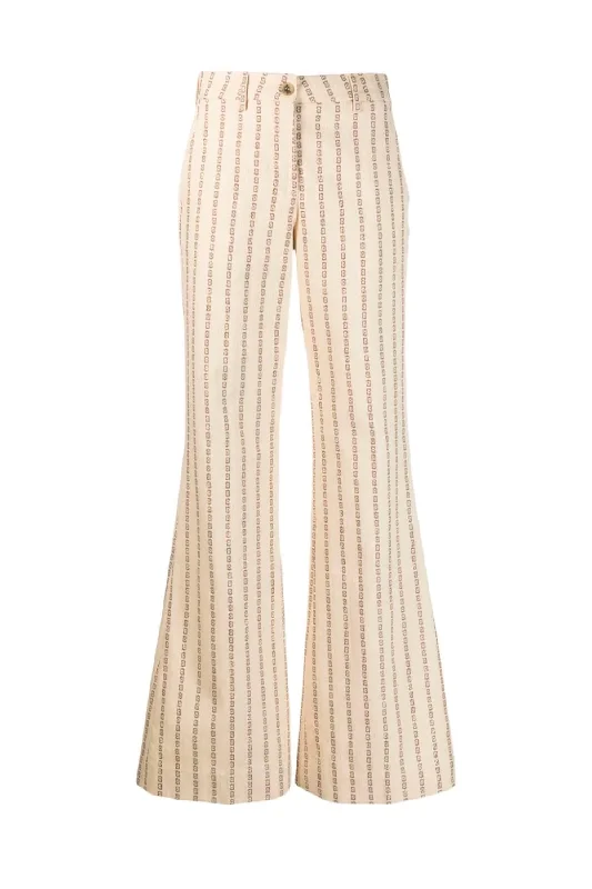 Fringed Denim Top with a Bohemian FlairGolden Goose Jacquard Flared Pants - Lamb's Wool/ Coffee Iron Fringed Denim Top with a Bohemian FlairGolden Goose Jacquard Flared Pants - Lamb's Wool/ Coffee Iron